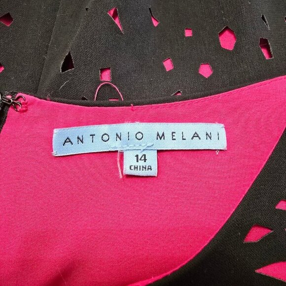 Antonio Melani Black & Pink Laser Cut Short Sleeve Sheath Dress Sz 14 - Picture 7 of 8